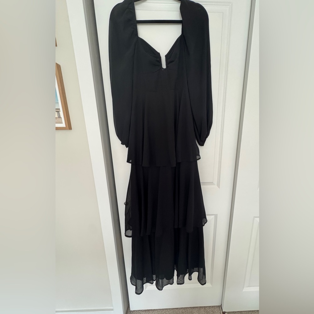 Lulus Tier To Enchant Black Long Sleeve Tiered Maxi Dress - Size S